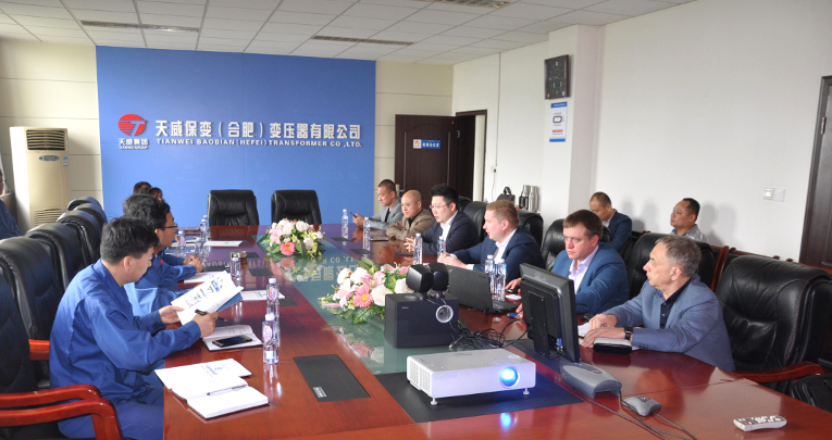At the meeting table at Tianwei Baobian (Hefei) Transformer Co., Ltd.